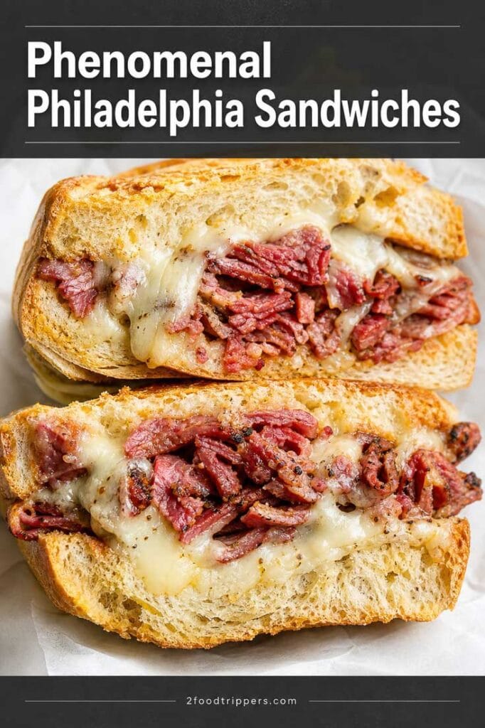 Sandwich with text reading 'Phenomenal Philadelphia Sandwiches'