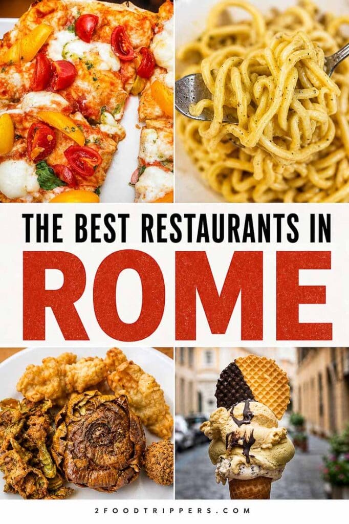 Four Rome food photos with text reading 'The Best Restaurants in Rome'