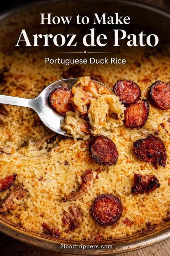 Arroz de Pato with text reading 'How to Make Arroz de Pato - Portuguese Duck Rice'