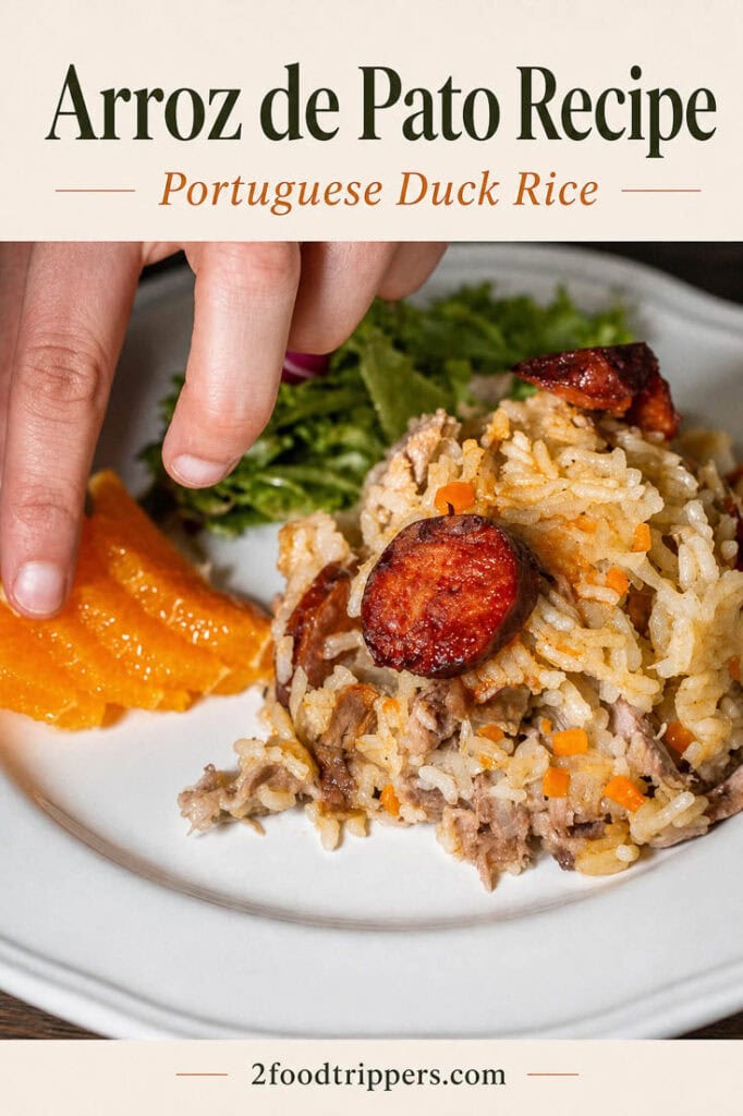 Arroz de Pato with text reading 'Arroz de Pato Recipe - Portuguese Duck Rice'