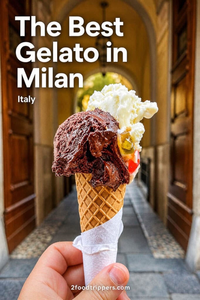 Gelato cone with text reading 'The Best Gelato in Milan Italy'