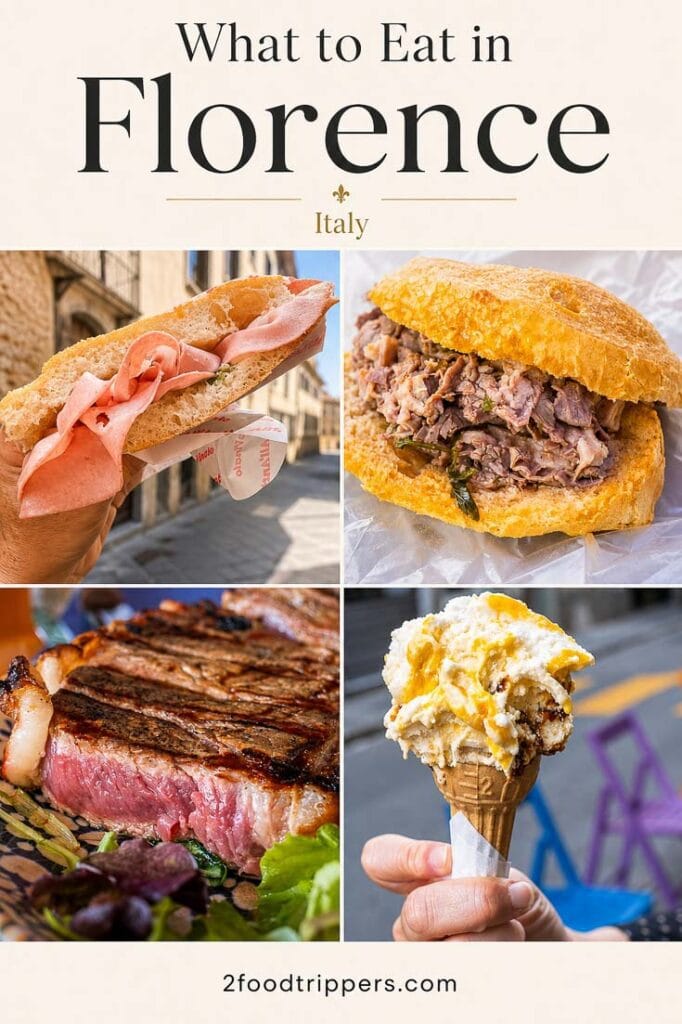 Four food photos with text reading 'What to Eat in Florence Italy'
