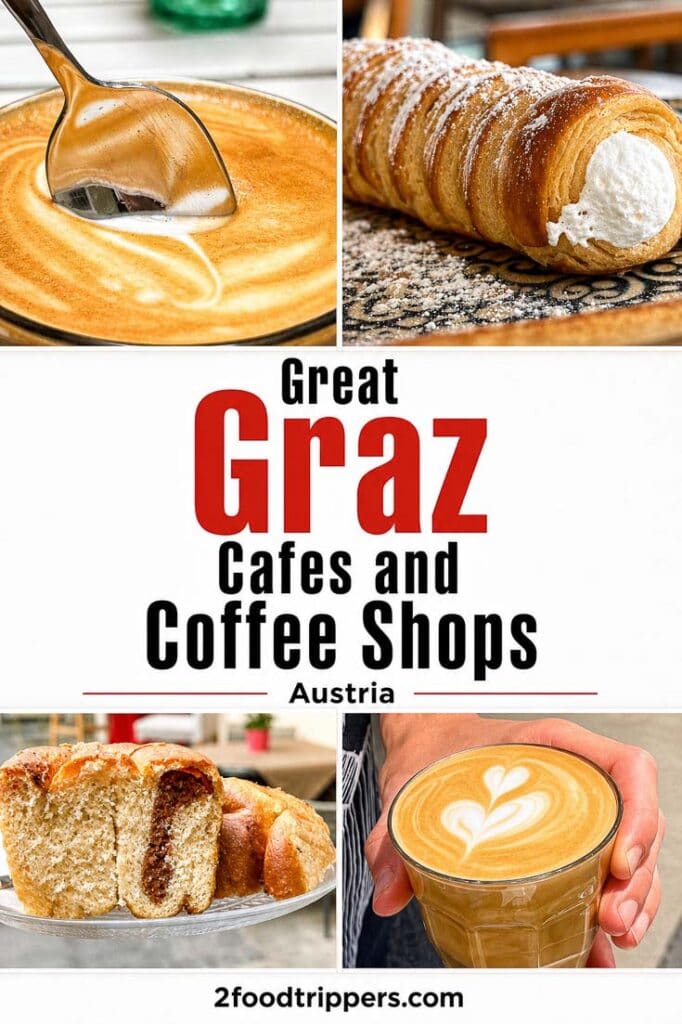 Four cafe photos with text reading 'Great Graz Cafes and Coffee Shops'