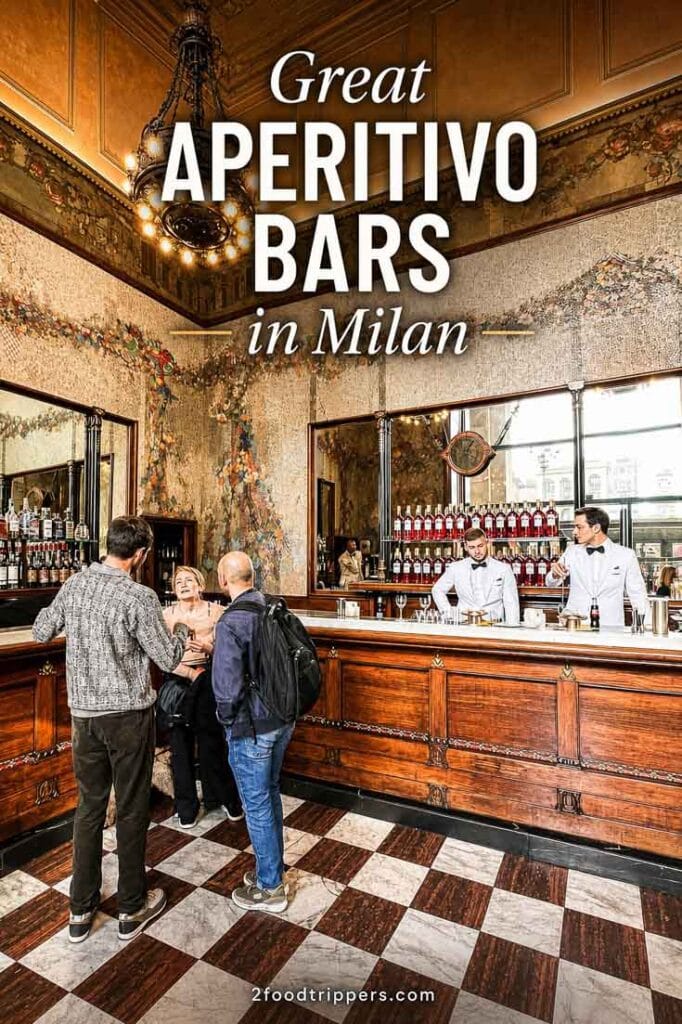Milan bar with text reading 'Great Aperitivo Bars in Milan'
