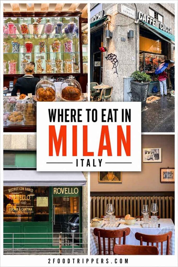 Four restaurants with text reading 'Where to Eat in Milan Italy'