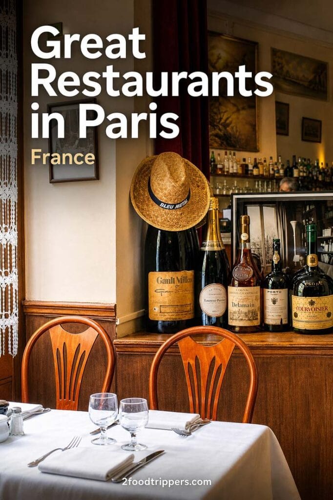 Paris dining room with text reading 'Great Restaurants in Paris France'