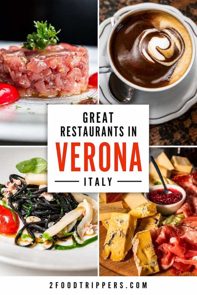 Four food photos with text reading 'Great Restaurants in Verona Italy'