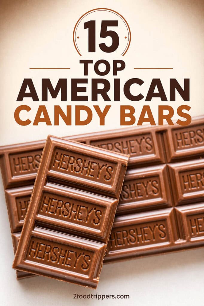 Hersheys bar with text reading '15 Top American Candy Bars'