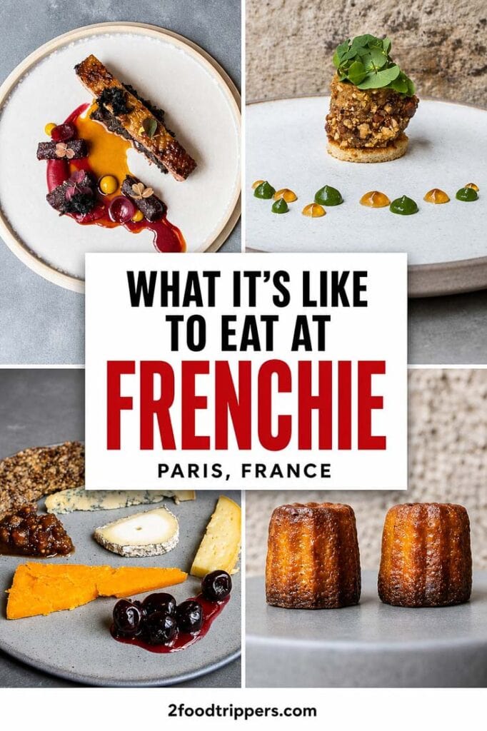 Four food photos with text reading 'What It's Like to Eat at Frenchie Paris France'