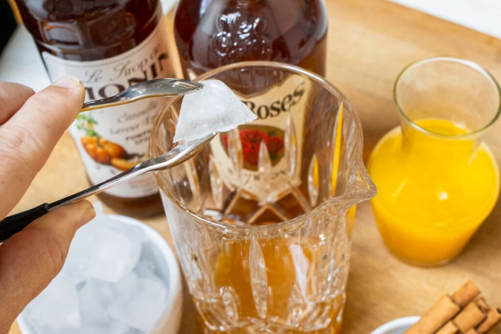 Adding Ice to a Pumpkin Bourbon Smash